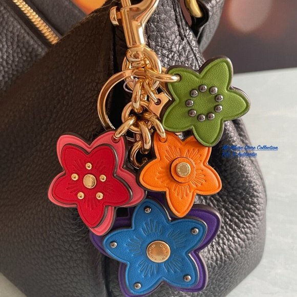 Coach Wildflower Cluster Bag Charm In Colorblock Signature Canvas - Picture 2 of 8